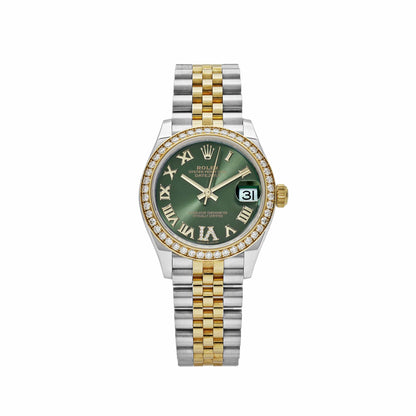 2025 Watch Datejust 278383RBR Two-Toned Yellow Gold Stainless Steel Green Roman Dial Diamond Bezel