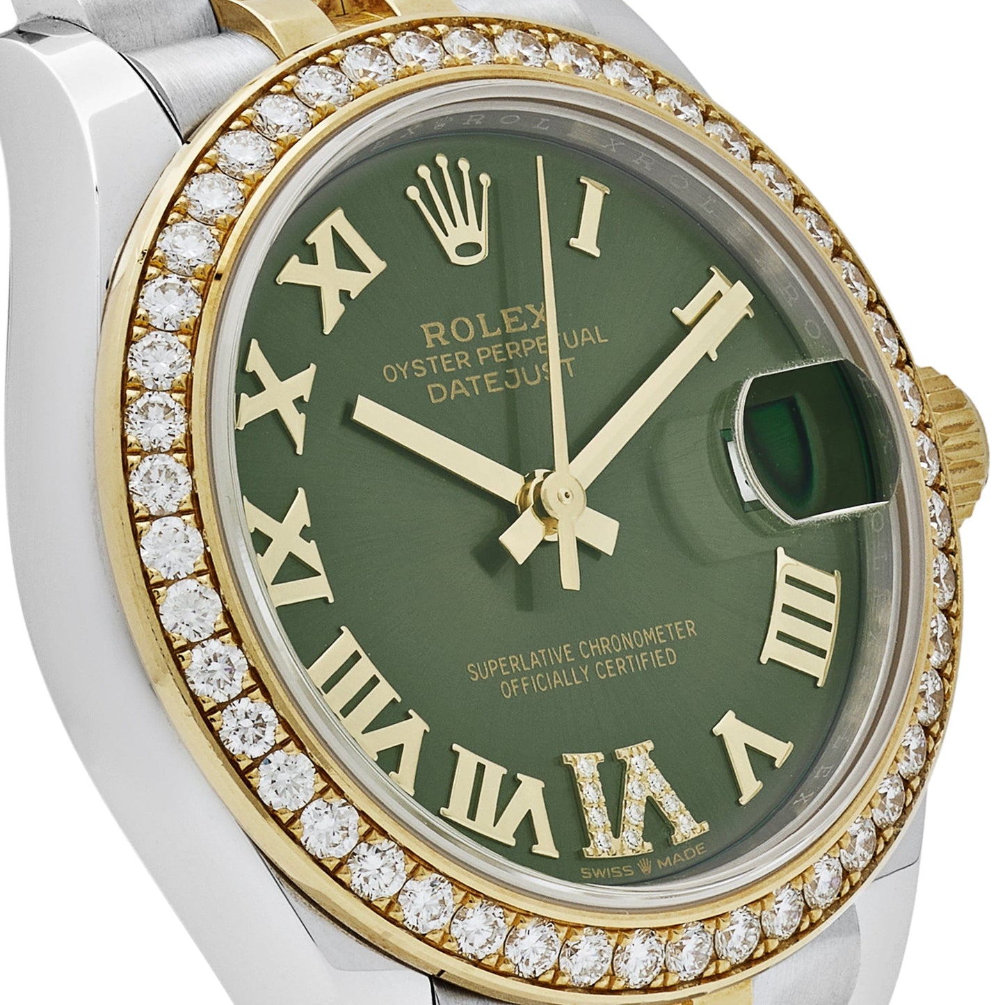 2025 Watch Datejust 278383RBR Two-Toned Yellow Gold Stainless Steel Green Roman Dial Diamond Bezel