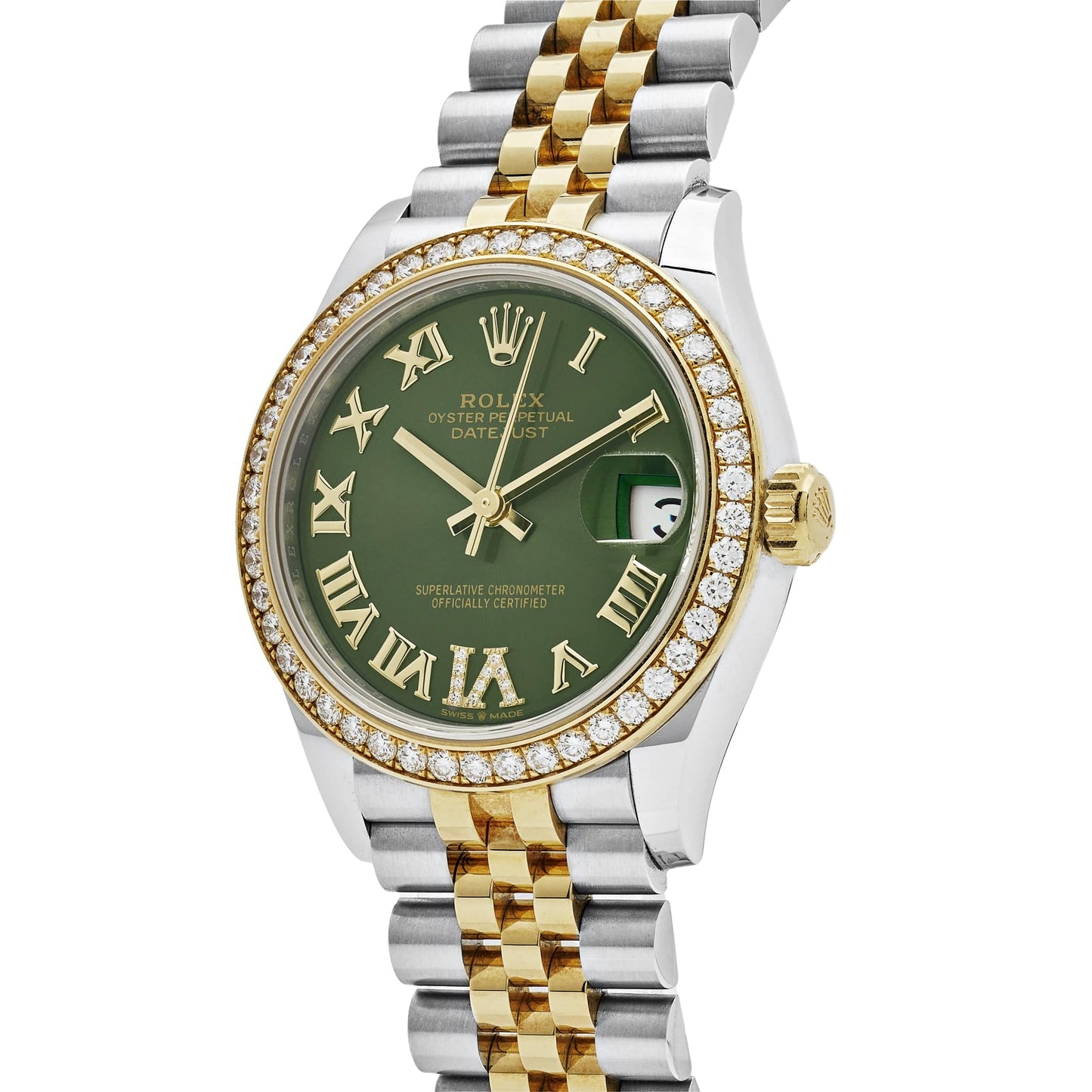 2025 Watch Datejust 278383RBR Two-Toned Yellow Gold Stainless Steel Green Roman Dial Diamond Bezel