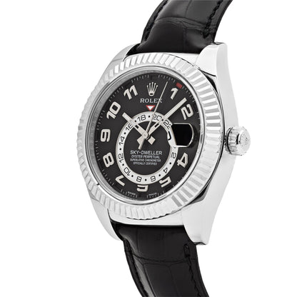 2025 Watch Sky-Dweller 326139 White Gold Black Dial Leather Strap