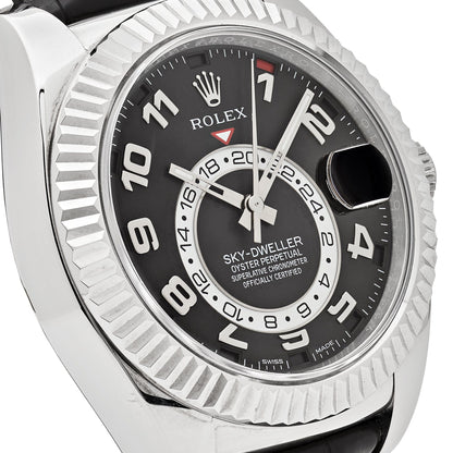2025 Watch Sky-Dweller 326139 White Gold Black Dial Leather Strap