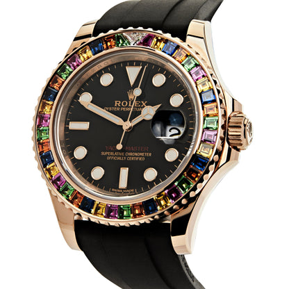 2025 Watch Yacht-Master 116695SATS Rose Gold Black Dial Rainbow Bezel