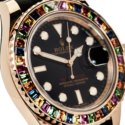 2025 Watch Yacht-Master 116695SATS Rose Gold Black Dial Rainbow Bezel